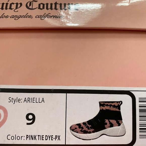 NIB JUICY COUTURE Women 9 Slip On High Top Knit Sneaker Shoes Pink Tie Dye Black - Picture 11 of 12